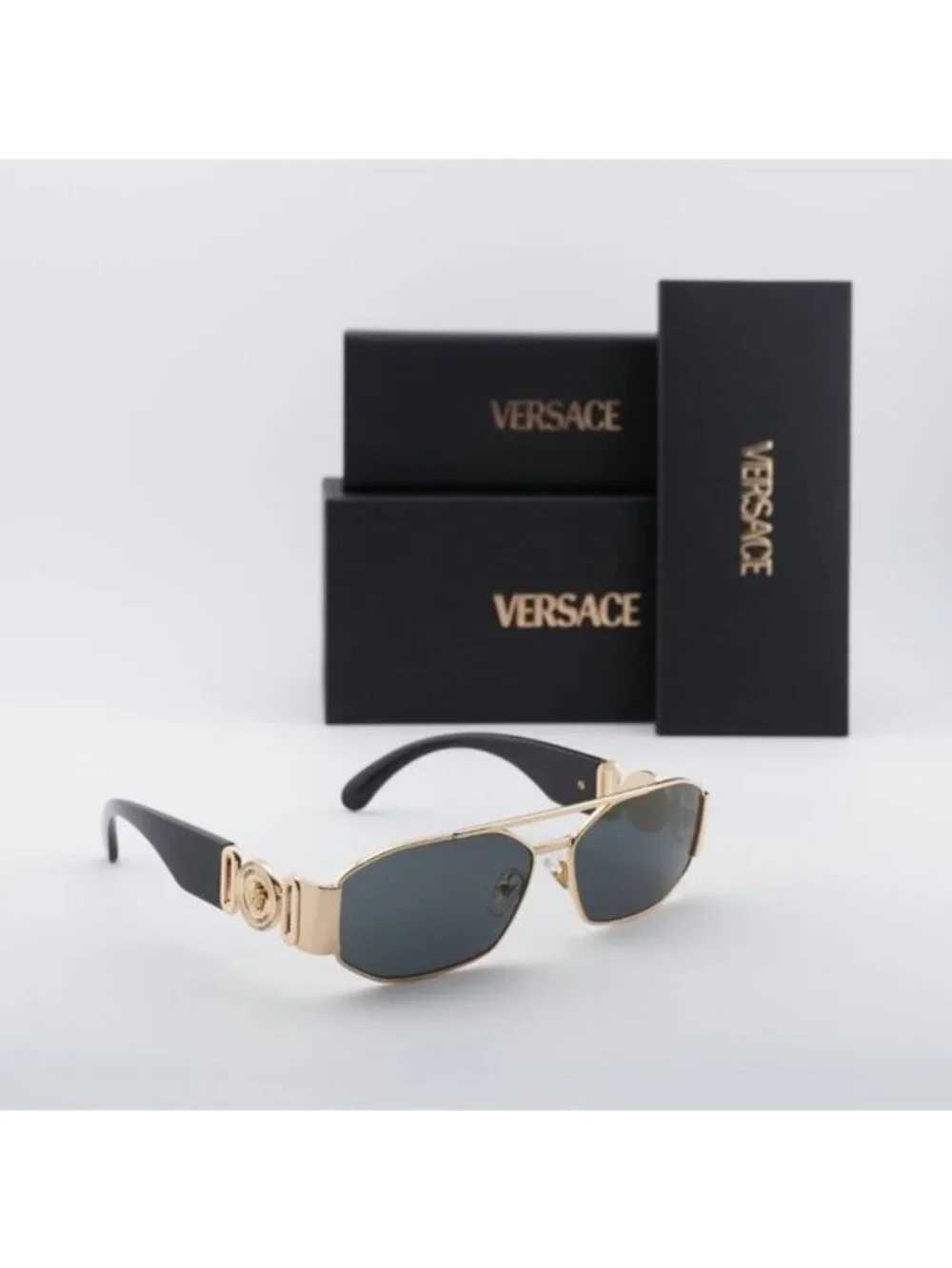 Versace VE2287 100287 Rectangle Sunglasses – Gold / Grey